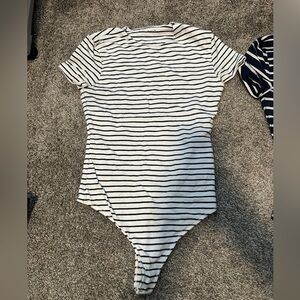 White and blue striped bodysuit